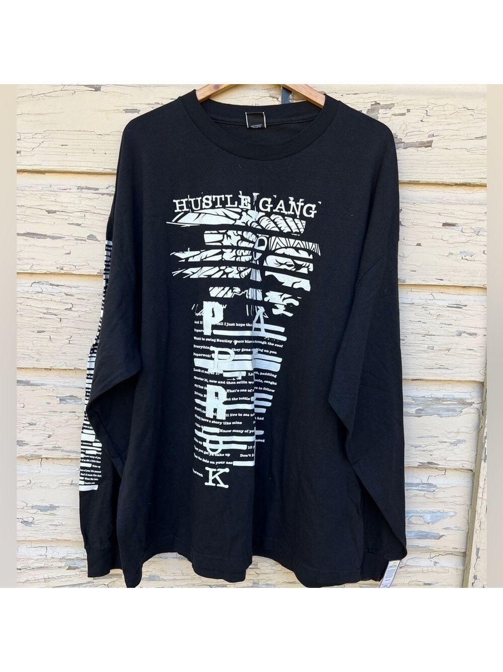 Hustle Gang Paperwork Native American Graphic Long Sleeve T Shirt Pullover NWOT